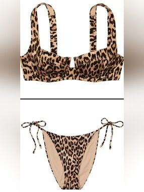 44D/XXL VS Swim Full Coverage Bikini Top Side Tie Cheeky Bikini Set Leopard